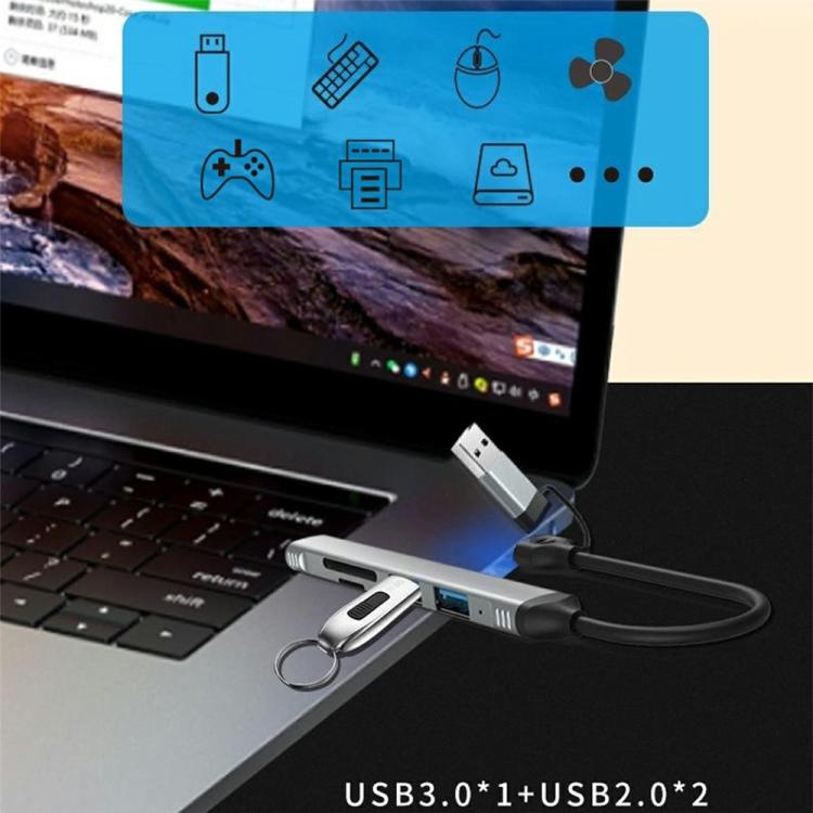 HC-77A USB-C / USB-A to USB 3.0 / 2.0 SD TF Card Reader 5 in 1 Aluminum Alloy Expansion Hub, HC-77A