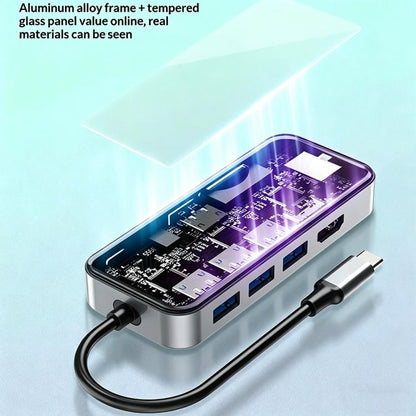 HC-87 10 in 1 USB-C Hub Gigabit Ethernet 4K HD PD 100W Charging Multi-Port Adapter, HC-87