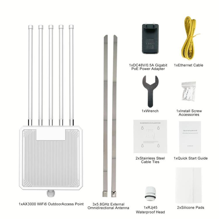 HW3000L IP67 Waterproof 3000Mbps WiFi 6 2.4 / 5G Dual Band High Gain Antenna POE Router, US Plug, EU Plug, UK Plug, AU Plug