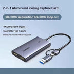 UGREEN CM726-25773 With 4K HD Loop Out USB A / USB C 2 in 1 2K / 30Hz Video Capture Card