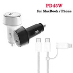 P01 PD45W Type-C / USB-C Buck Boost Car Charger with Type-C to 8 Pin and Type-C Data Cable, with Type-C to 8 Pin and Type-C Cable