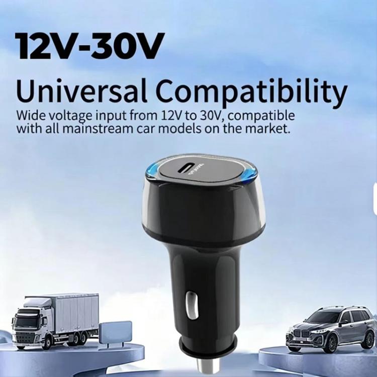 P01 PD45W Type-C / USB-C Buck Boost Car Charger with Type-C to 8 Pin and Type-C Data Cable, with Type-C to 8 Pin and Type-C Cable