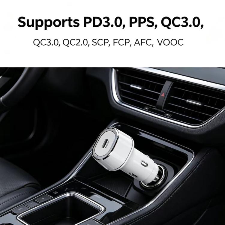 P01 PD45W Type-C / USB-C Buck Boost Car Charger with Type-C to 8 Pin and Type-C Data Cable, with Type-C to 8 Pin and Type-C Cable