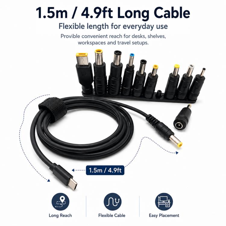 10pcs 1.5m Multifunctional USB-C/Type-C to DC Power Cable PD Fast Charging Power Cord Adapters, 10 in 1