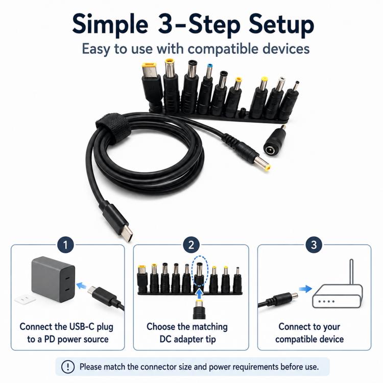 10pcs 1.5m Multifunctional USB-C/Type-C to DC Power Cable PD Fast Charging Power Cord Adapters, 10 in 1