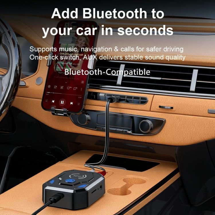 W24 AUX + RCA Dual Port & TF Card Slot NFC Bluetooth 5.4 Audio Transceiver Car Audio Adapter