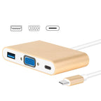 USB Type C to VGA 3-in-1 Hub Adapter supports USB Type C tablets and laptops for Macbook Pro / Google ChromeBook, VGA+USB3.0 to Type-C Gold, VGA+USB3.0 to Type-C Silver