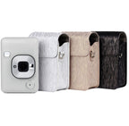 Richwell Brushed Camera Case PU Leather Case for Fujifilm Instax Mini Liplay Instant Camera, Black, White, Gold
