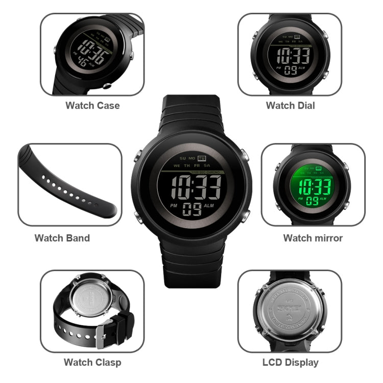 SKMEI 1497 Fashion Simple Backlight Single Display Electronic Watch Timing Alarm Watch