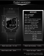 SANDA 388 Fashionable Square Outdoor Sports Leisure Watch Men's And Women's Multi-Functional Waterproof Luminous Electronic Watch