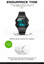 SANDA418 Square Wristwatch Swimming Waterproof Alarm Night light Male Student Watch Simple Fashion Sports Watch