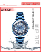 SANDA 1017 Lady Watch All Over The Sky Star 360 Degree Rotating Watch Diamond Steel Band Women Watch
