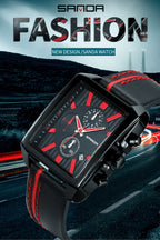 SANDA 5003 Three Eye Watch Six Pin Multi Purpose Sport Men Watch Leather Watch Student Waterproof Quartz Watch, Black, Red, Khaki, Brown