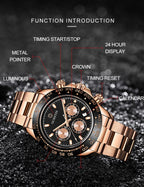 OCHSTIN Augusten 6103B Multi Function Quartz Watch Sports luminous Waterproof Watch Calendar Steel Band Men  Watch