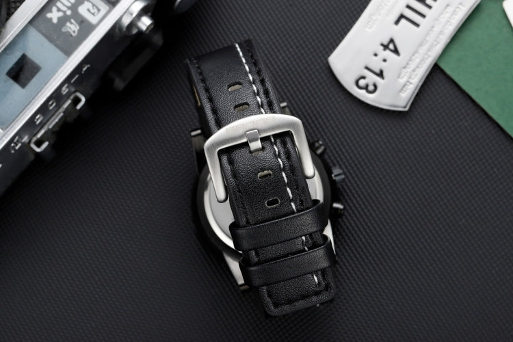 SANDA 5009 Business Fashion Three Eye Six Needle Casual Leather Waterproof Men Quartz Watch