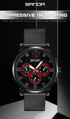 SANDA 5009 Business Fashion Three Eye Six Needle Casual Leather Waterproof Men Quartz Watch