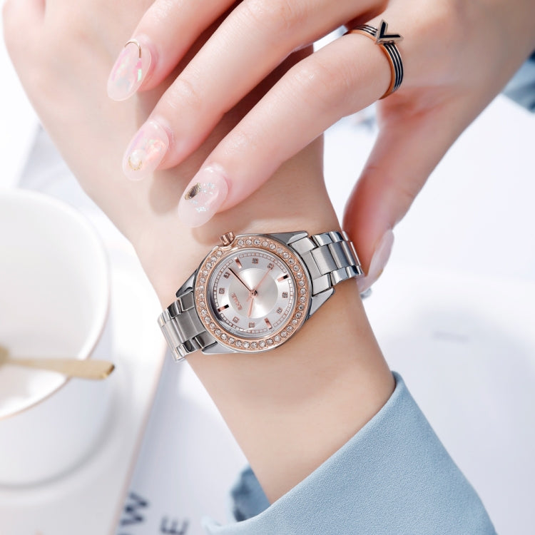 SKMEI 1534 elegant waterproof quartz steel band watch with diamond inlay