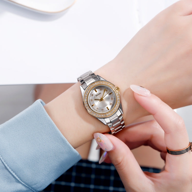SKMEI 1534 elegant waterproof quartz steel band watch with diamond inlay