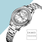 SKMEI 1534 elegant waterproof quartz steel band watch with diamond inlay