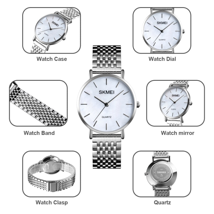 Skmei 1567 Light And Thin Leisure Simple 30m Waterproof Shell Dial Women Steel Band Quartz Watch