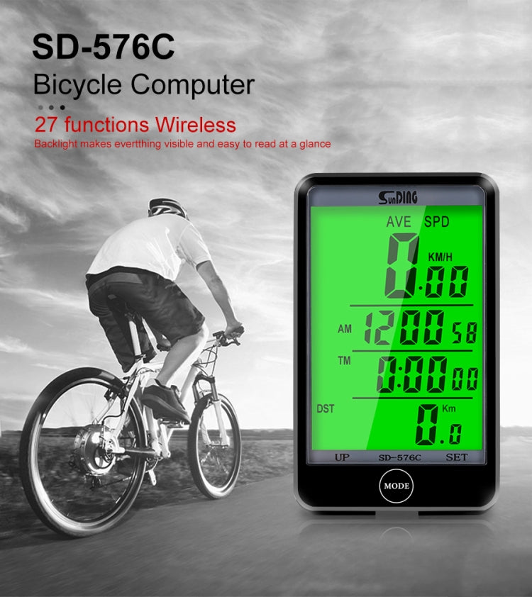 SD-576C Bicycle LCD Backlight Stopwatch Bike Speedometer Cycling Odometer Stopwatch, SD-576C (Blue), SD-576C (Yellow), SD-576C (Black)