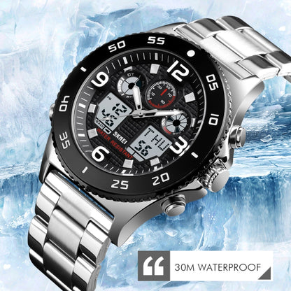 SKMEI 1538 Multi-Function Time Large Dial Steel Belt Men  Casual Sports Electronic Watch