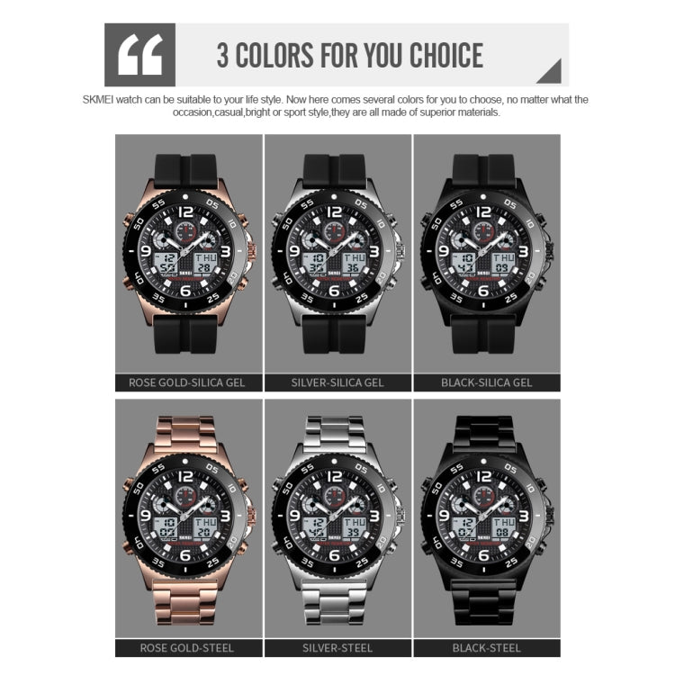 SKMEI 1538 Multi-Function Time Large Dial Steel Belt Men  Casual Sports Electronic Watch