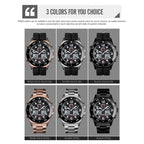 SKMEI 1538 Multi-Function Time Large Dial Steel Belt Men  Casual Sports Electronic Watch