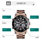 SKMEI 1538 Multi-Function Time Large Dial Steel Belt Men  Casual Sports Electronic Watch