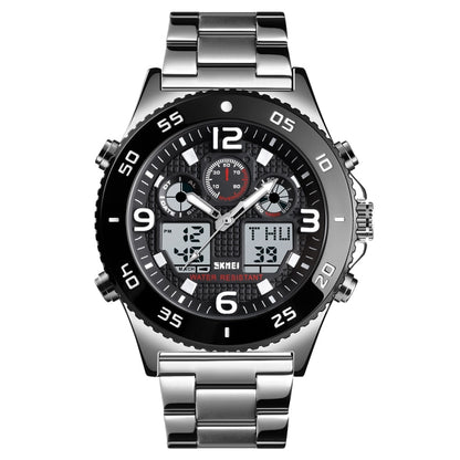 SKMEI 1538 Multi-Function Time Large Dial Steel Belt Men  Casual Sports Electronic Watch