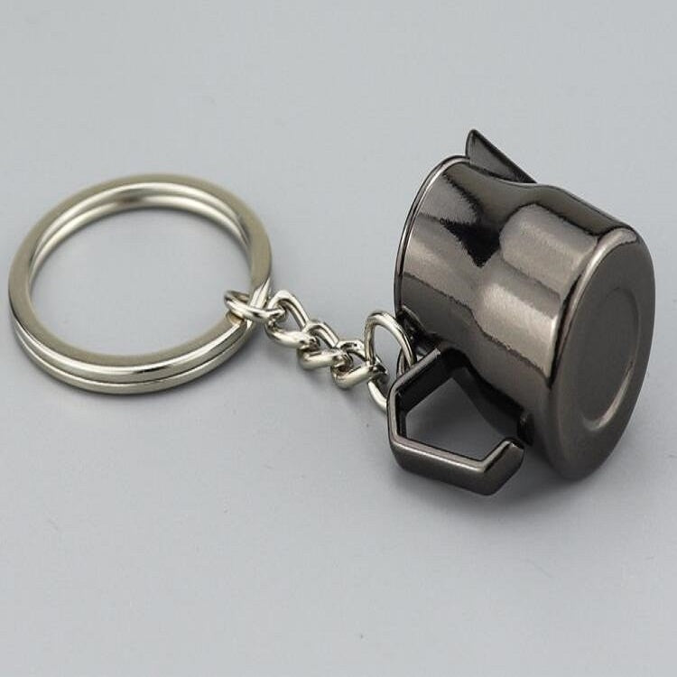 Creative Coffee Appliance Keychain Metal 3D Mini Coffee Pot Pendant, Powder Hammer Nickel, Powder Hammer Black, Coffee Pot Black, Coffee Colander Nickel