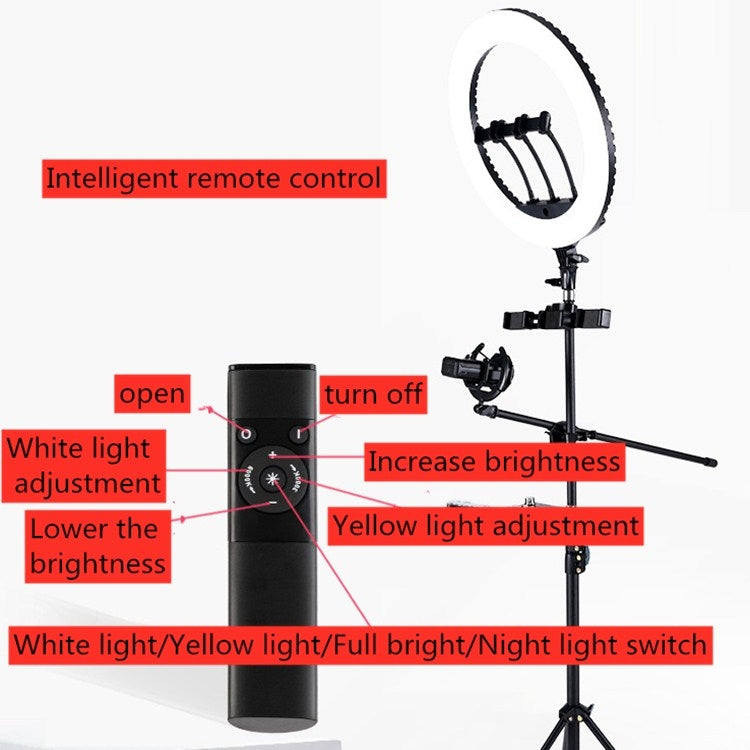 HQ-21N 21 inch 52.5cm LED Ring Vlogging Photography Video Lights Kits with Remote Control & Phone Clamp & 2.1m Tripod Mount, EU Plug, 21 inch