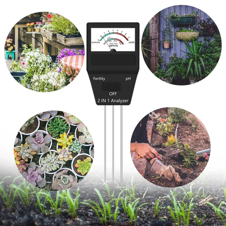 2 in 1 Soil PH Meter Fertility Tester Instrument Gardening Tools with 3 Probes, 2 in 1