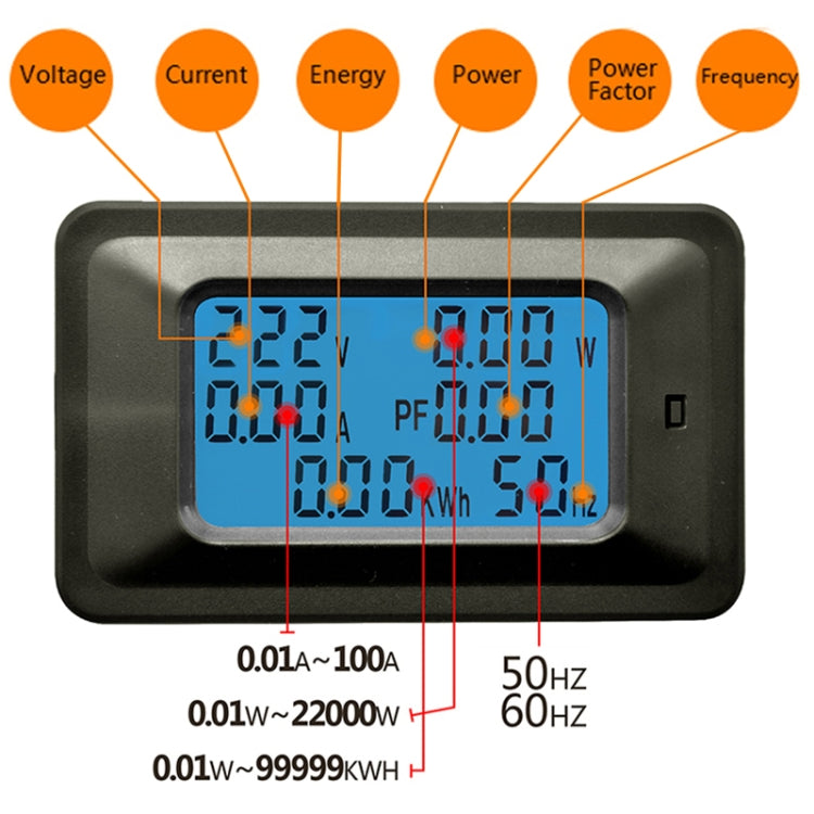 100A Household Multifunctional Watt-hour Meter AC Digital Voltage and Current Meter Power Monitor, 100A