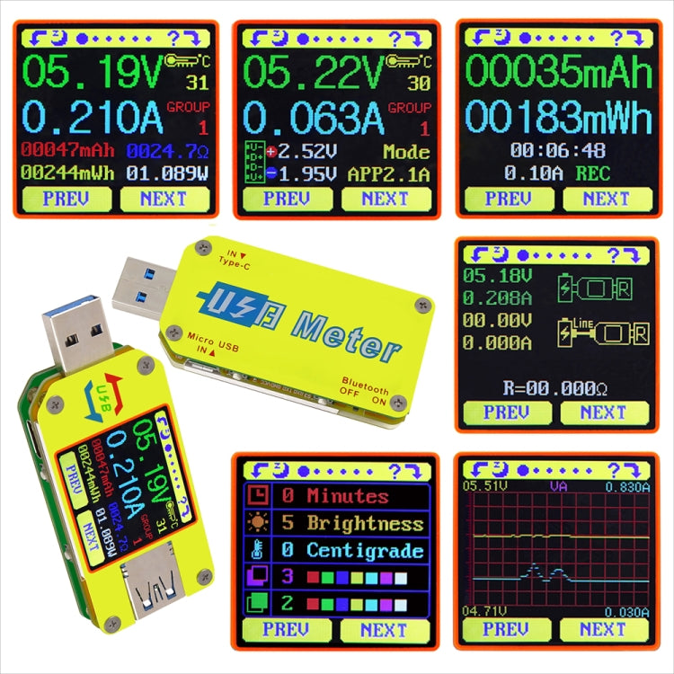 USB 3.0 Color Display Screen Tester Voltage-current Measurement Type-C Meter, Support Android APP, UM34 without Bluetooth, UM34C with Bluetooth