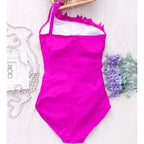 Sexy Women Solid Swimwear One Shoulder Halter One Piece Retro Beach Suits, L, M, S, XL