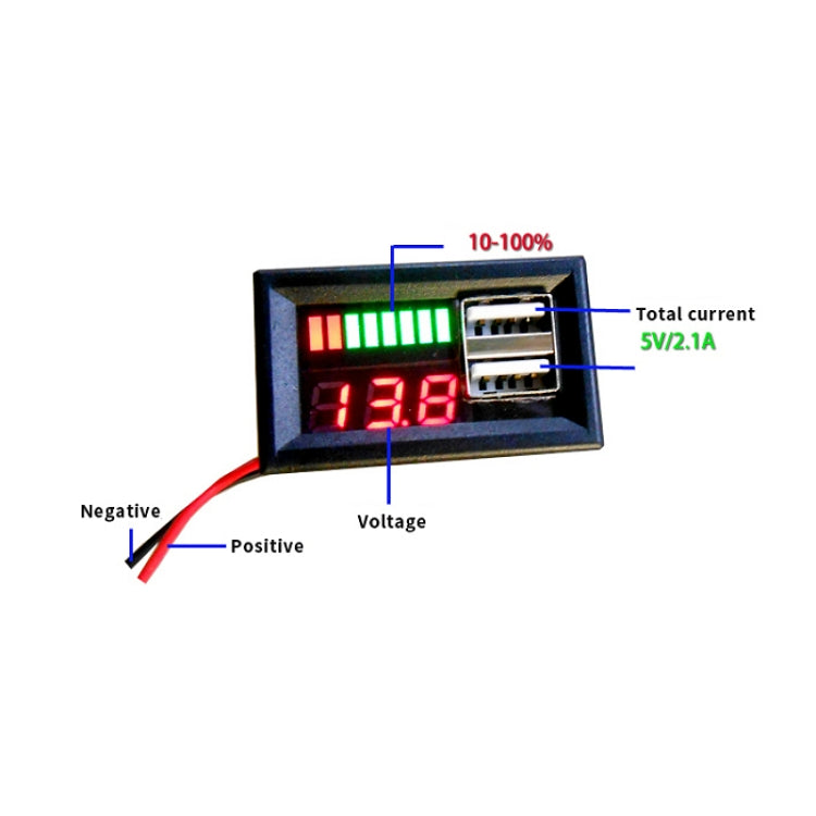 DL-USB-02 Car 12V Battery Voltage Power Display Meter Head Integrated Dual USB Output 5V2A Voltage Conversion, DL-USB-02 12V