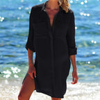 Beach Cover Up Robe  Pocket Swimsuit Cover Up Sarong Beach Shirt Tops Bathing Suit Women Beachwear Pareo Tunic, One Size