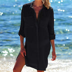 Beach Cover Up Robe  Pocket Swimsuit Cover Up Sarong Beach Shirt Tops Bathing Suit Women Beachwear Pareo Tunic, One Size