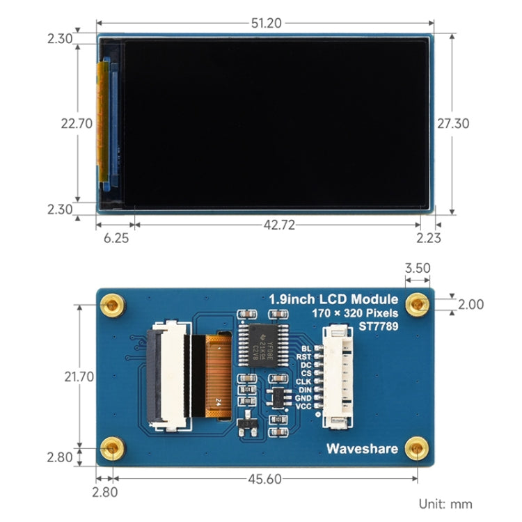 Waveshare 1.9inch 262K Colors 170x320 LCD Display Module for Raspberry Pi Pico, SPI Interface, 23822, 1.9 inch
