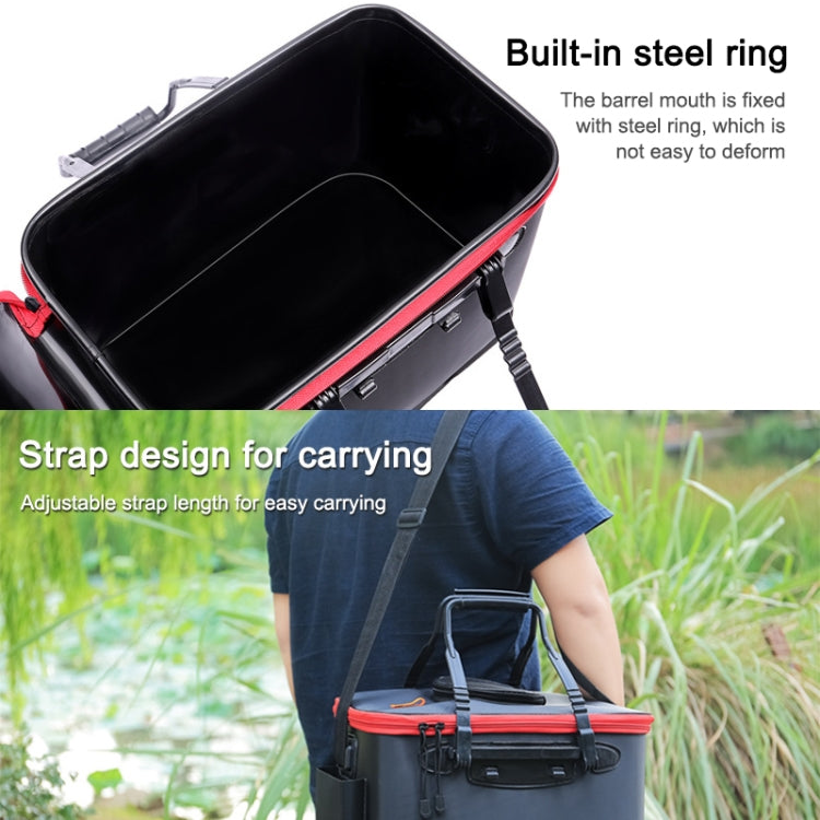 Thickened Multifunctional Folding Live Fish Box Fishing Bucket, 30 cm (no Handle and no Side Pockets), 35 cm (with Handle without Side Pockets), 40 cm (with Handle and Side Pocket), 45 cm (with Handle and Side Pocket), 50 cm (with Handle and Side Pocket)