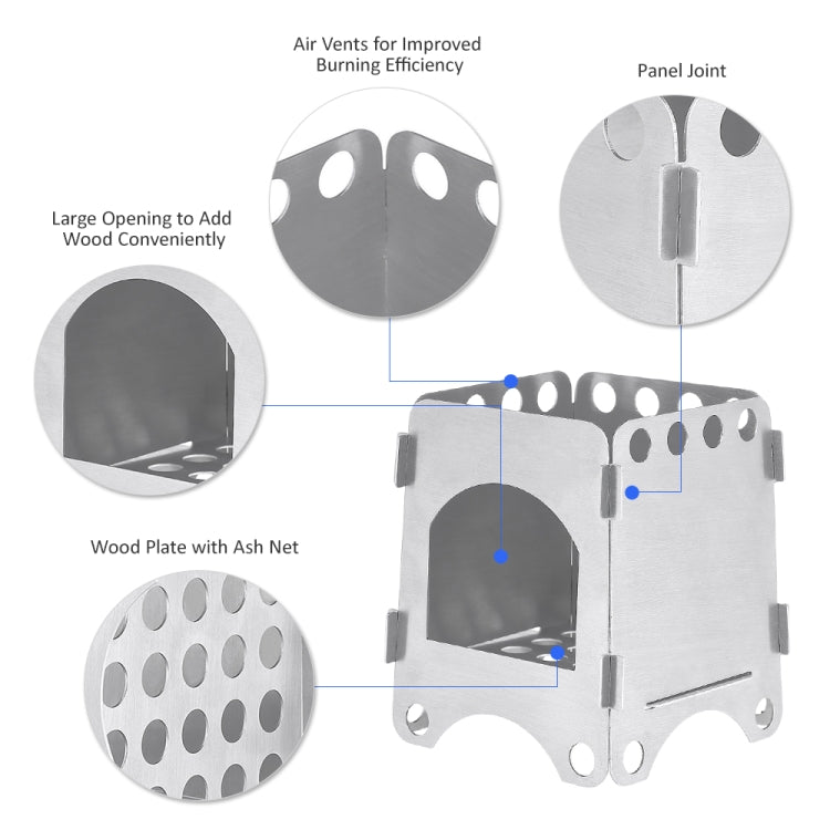 Camping Wood Stove Ultralight Folding Pocket Stove Outdoor Backpacking Cooking Wood Burning Stove Aluminum-Titanium, 7.8 x10.7x8.7cm