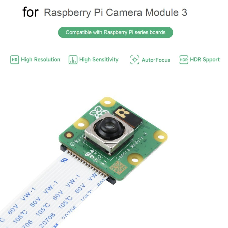 Waveshare For Raspberry Pi Camera Module 3, High Resolution, Auto-Focus 12MP, IMX708, FOV Optional, 23943, 23943