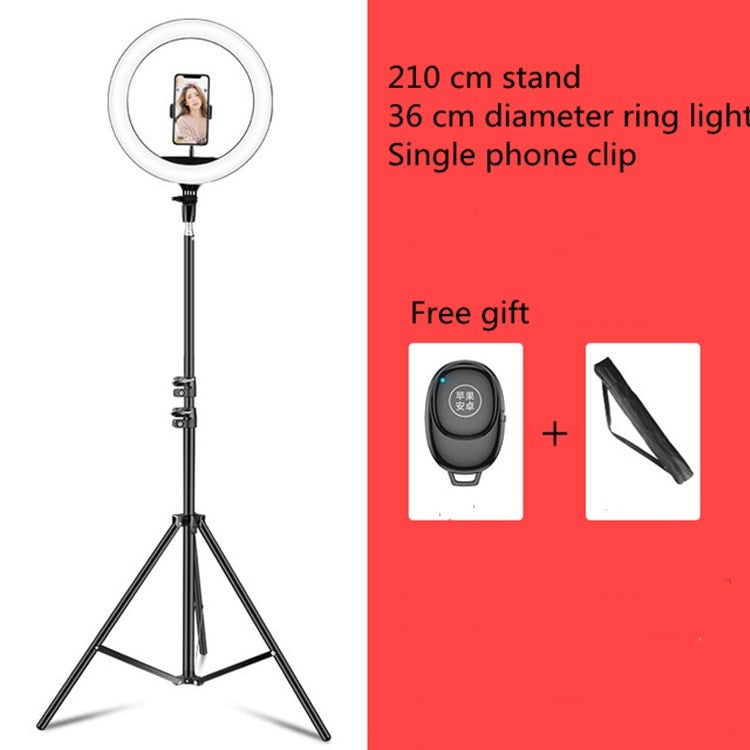 Dimmable Color Temperature LED Ring Fill Light Live Broadcast Set, 14 inch+Phone Clip With 2.1m Tripod Mount, CN Plug, 14 inch+3 Phone Clips With 2.1m Tripod Mount, CN Plug, 14 inch+4 Phone Clips+Microphone Pole With 2.1m Tripod Mount, CN Plug         ...