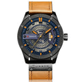 CURREN M8301 Men Military Sports Watch Quartz Date Clock Leather Wristwatch, black case orange, black case red, black case black face deep brown band, black case grey face light brown band, black case blue
