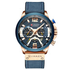 CURREN M8329 Casual Sport Leather Watch for Men, Rose blue, Rose black, Gold black, Black Khaki, White black