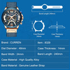 CURREN M8329 Casual Sport Leather Watch for Men, Rose blue, Rose black, Gold black, Black Khaki, White black
