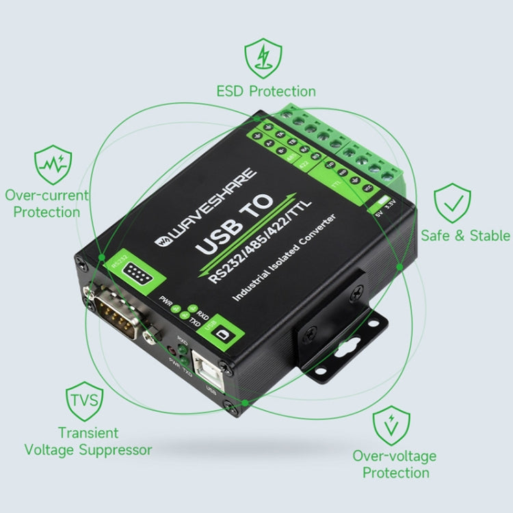Waveshare FT232RNL USB To RS232/485/422/TTL Interface Industrial Isolation Converter, 23996, 23996