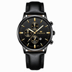 FNGEEN W5128 Men Three Eyes Subdial Luminous Quartz Watch Student Simple Watch, Black Leather Gold Shell Gold Surface, Black Leather Gold Shell Black Surface, Black Leather Gold Shell White Surface, All Black Surface Golden Nails                       ...