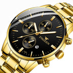FNGEEN W5128 Men Three Eyes Subdial Luminous Quartz Watch Student Simple Watch, Black Leather Gold Shell Gold Surface, Black Leather Gold Shell Black Surface, Black Leather Gold Shell White Surface, All Black Surface Golden Nails                       ...